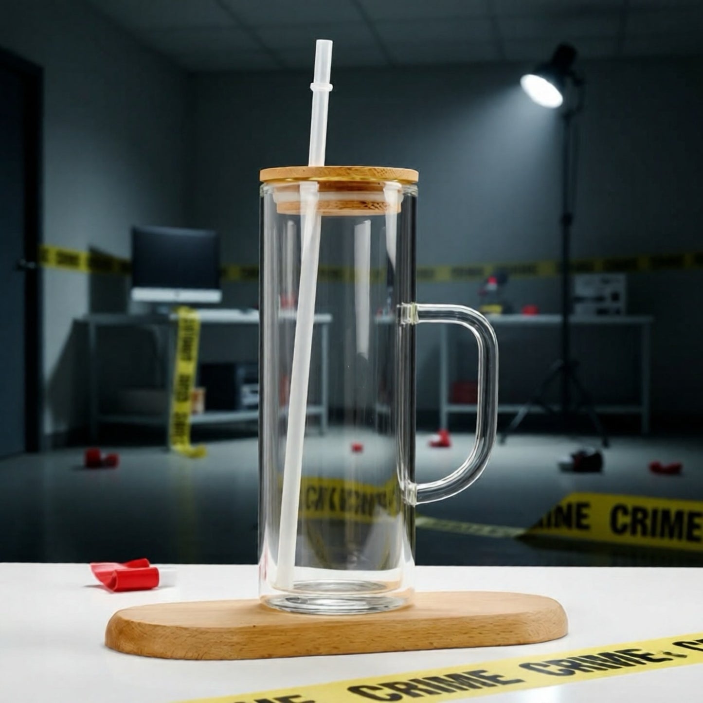 20 oz Glass Tumbler with handle and bamboo lid + clear straw