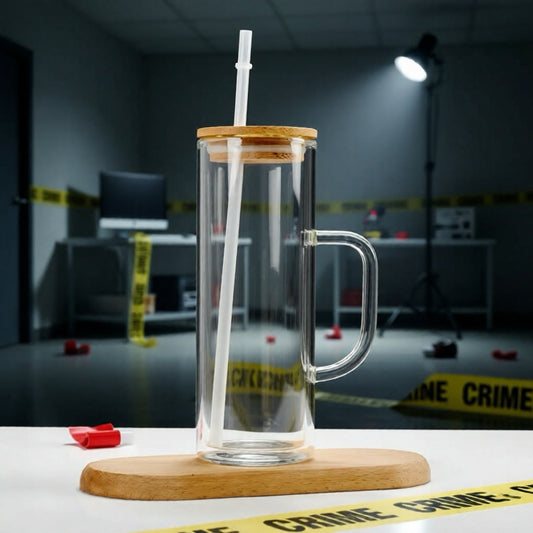 20 oz Glass Tumbler with handle and bamboo lid + clear straw