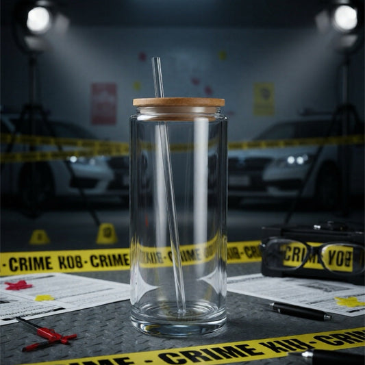 16 oz Glass Tumbler with bamboo lid + clear straw